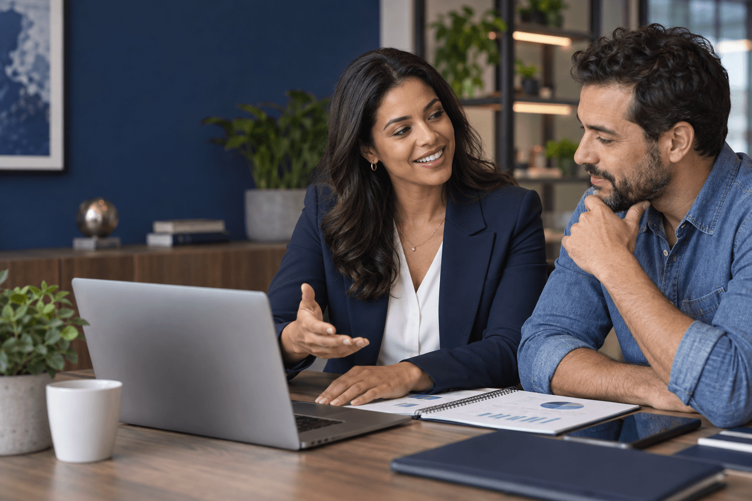 Consultora conversando com empresário — imagem ilustrativa