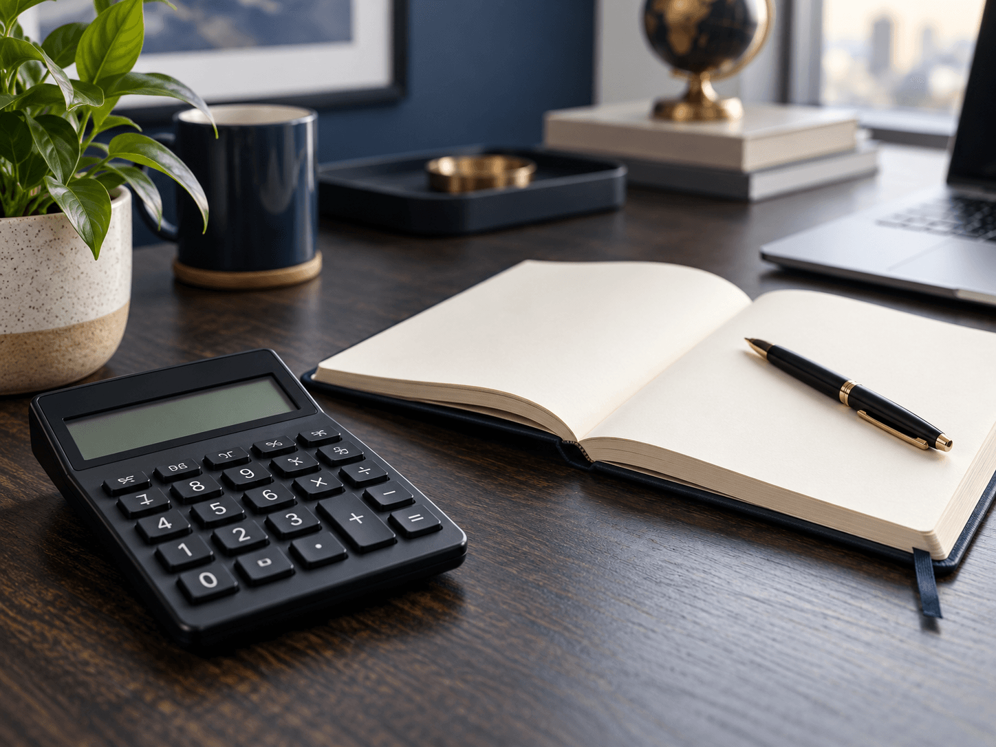 Calculadora e caderno de planejamento